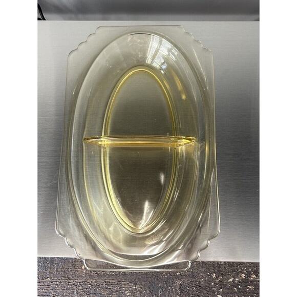 Fostoria Mayfair Relish Dish 2 Part 9” Long Yellow Topaz Vintage Candy Trinket - Picture 12 of 15
